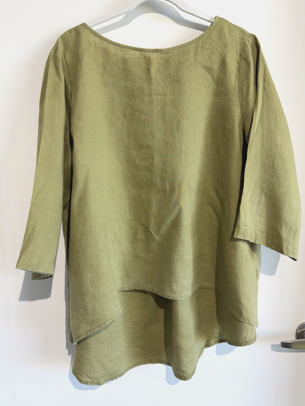 Grae Cove 100% Linen Tunic Top XL Olive Sage Green Asymmetric Lagenlook High Low
